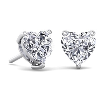 Ladies White Gold 925 Sterling Silver Cz Heart Shaped Stud Screw Back Earrings