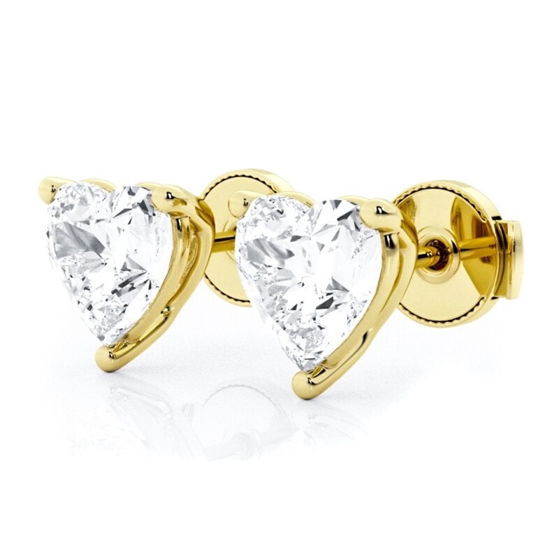 Ladies Yellow Gold 925 Sterling Silver Cz Heart Shaped Stud Screw Back Earrings