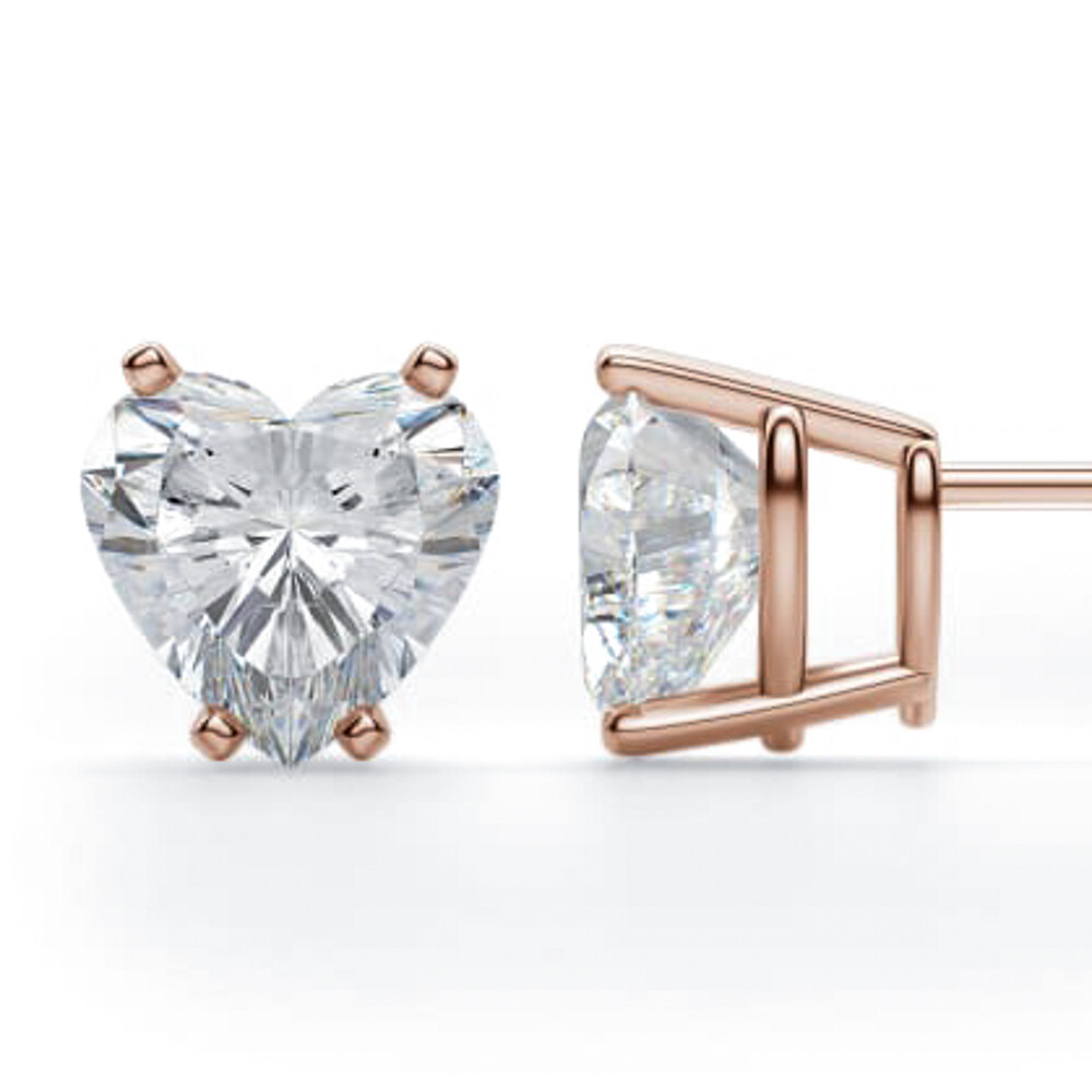 Ladies Rose Gold 925 Sterling Silver Cz Heart Shaped Stud Screw Back Earrings