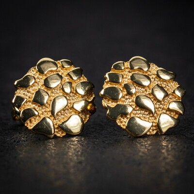 Round Shaped​ Yellow Gold 925 Sterling Silver Men&#39;s Nugget Earrings