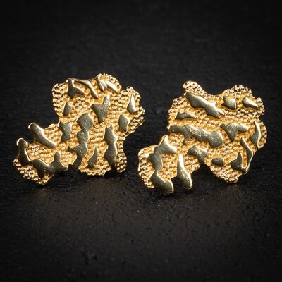 Men&#39;s Large 14K Yellow Gold 925 Sterling Silver Nugget Stud Earrings