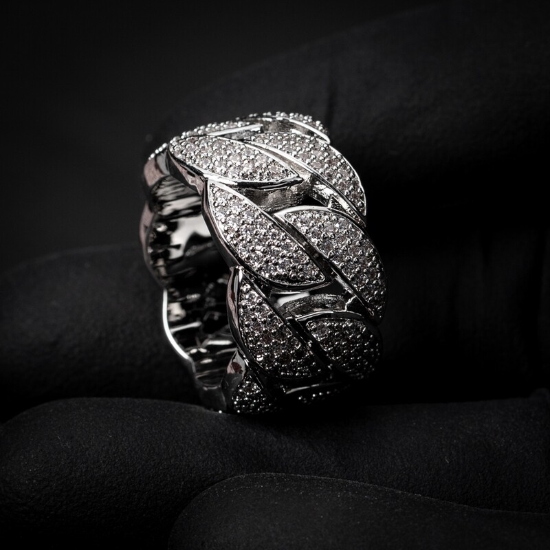 White Gold Plated Iced Miami Cuban Link Men&#39;s Pinky Ring