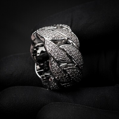 White Gold Plated Iced Miami Cuban Link Men&#39;s Pinky Ring