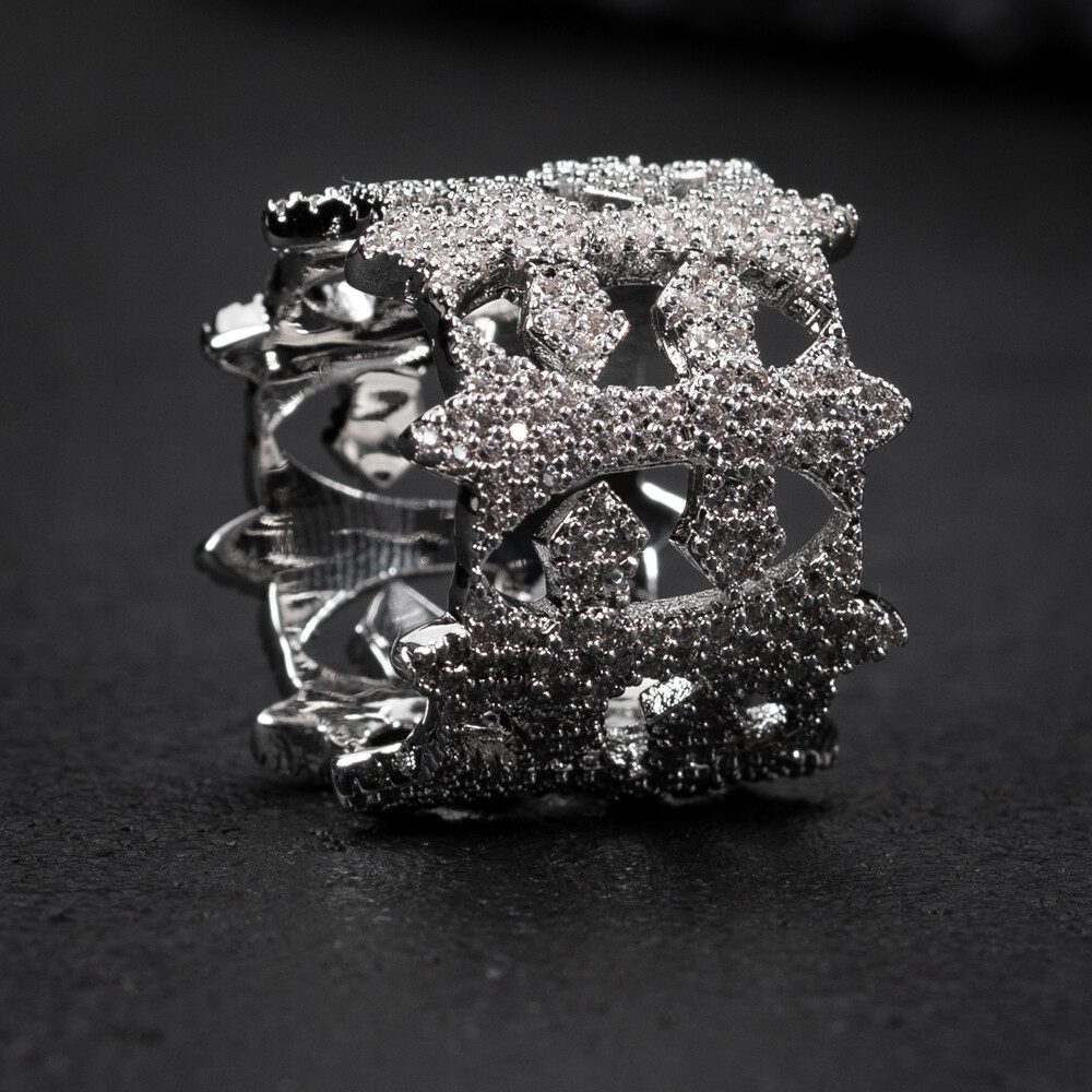 Iced Cz White Gold Plated Men&#39;s Cross Pinky Statement Ring