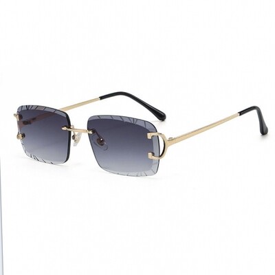 Gem Cut Purple Tint Gold Frame Hip Hop Rimless Sunglasses