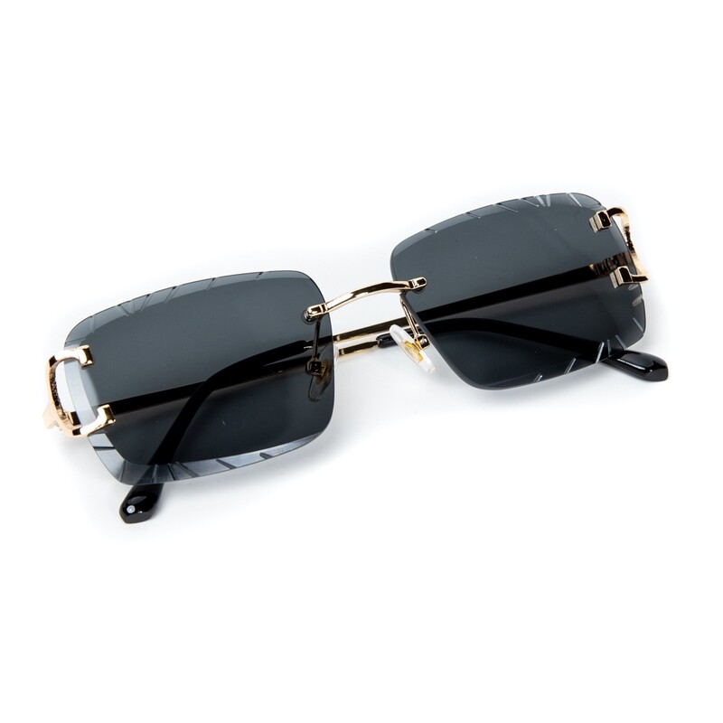 Gem Cut Black Tint Gold Frame Hip Hop Rimless Sunglasses