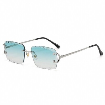Gem Cut​ Turquoise Tint Gold Frame Hip Hop Rimless Sunglasses