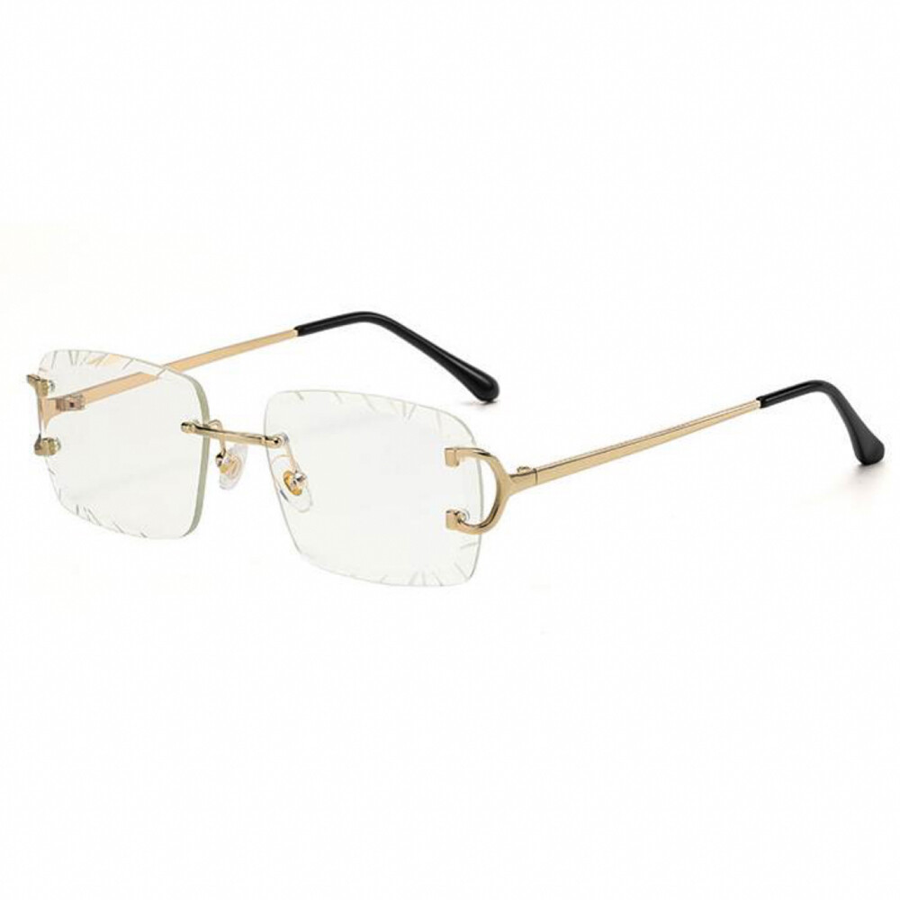 Men&#39;s Gold Frame Rimless Gem Cut Clear Lens Glasses