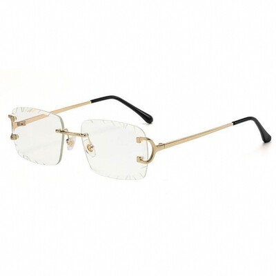 Men&#39;s Gold Frame Rimless Gem Cut Clear Lens Glasses