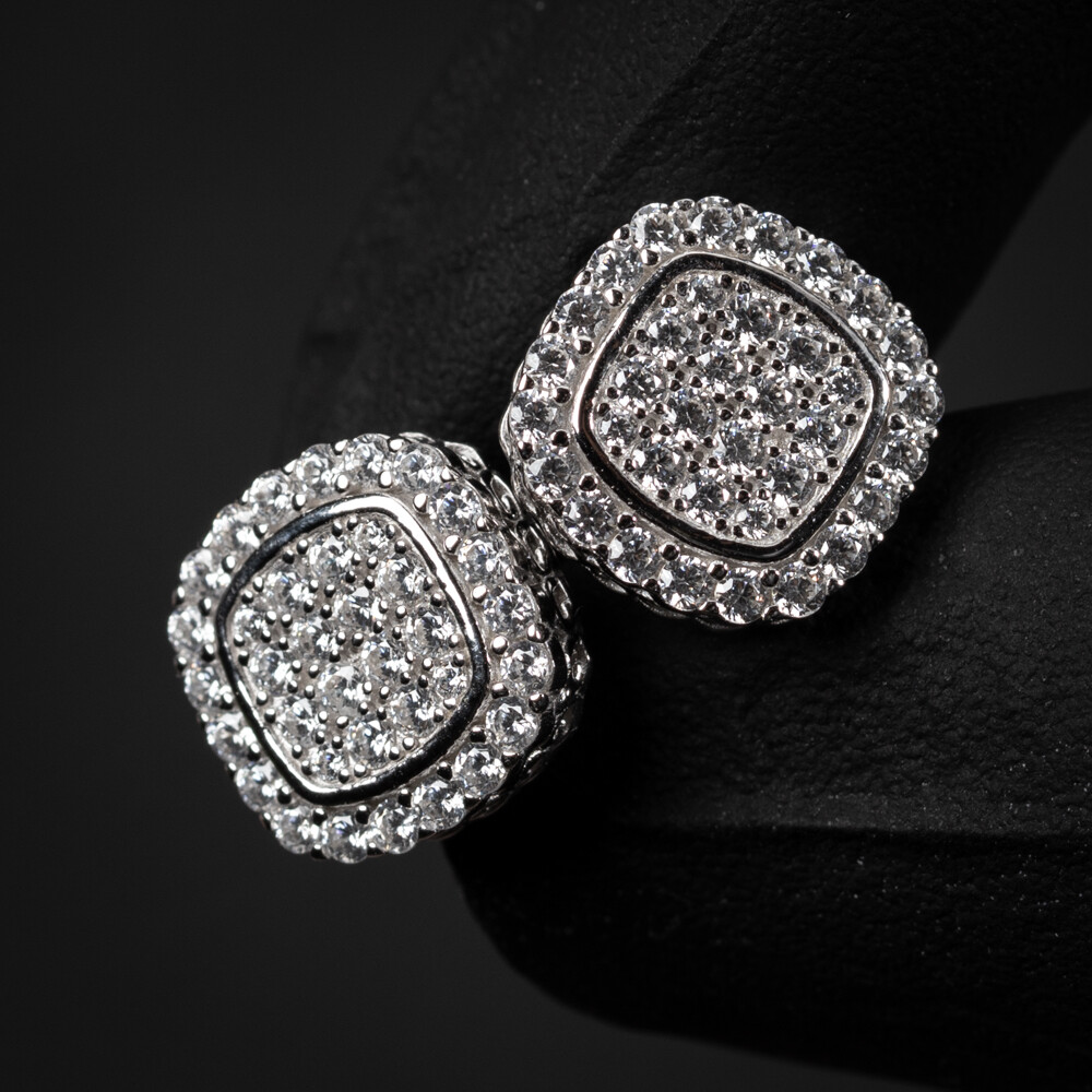 Flower Set White Gold Plated 925 Sterling Silver Stud Screw Back Earrings