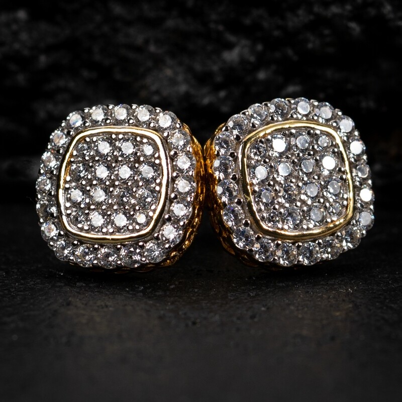 Flower Set Two Tone Gold Plated 925 Sterling Silver Stud Screw Back Earrings