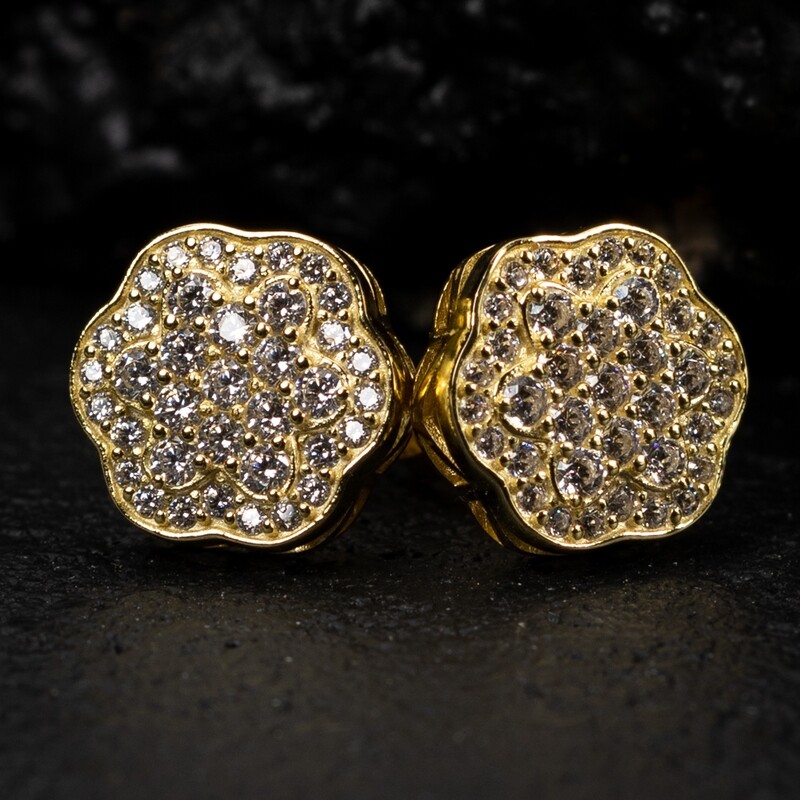 Men&#39;s Yellow Gold 925 Sterling Silver Flower Set Cluster Stud Earrings