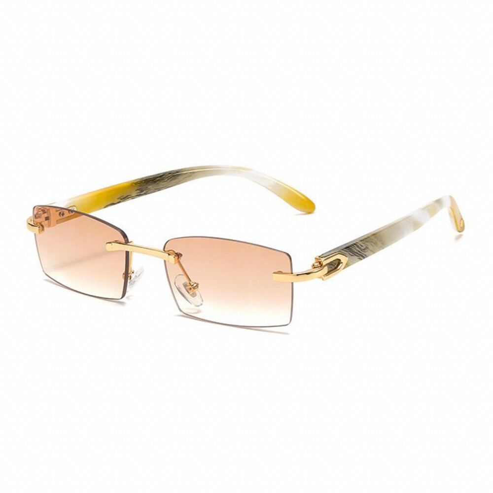 Gold Frame Peach Orange Tint Rimless Men&#39;s Hip Hop Sunglasses