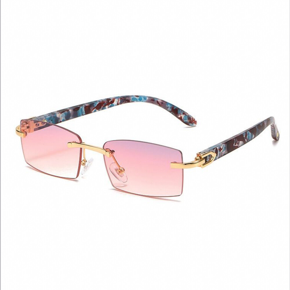 Men&#39;s Rimless Gold Frame Red Burgundy Tint Sunglasses