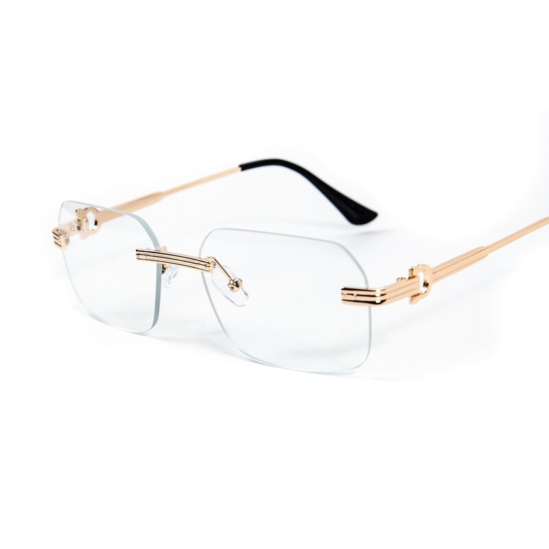 Gold Wire Frame Rimless Clear Lens Men&#39;s Hip Hop Glasses
