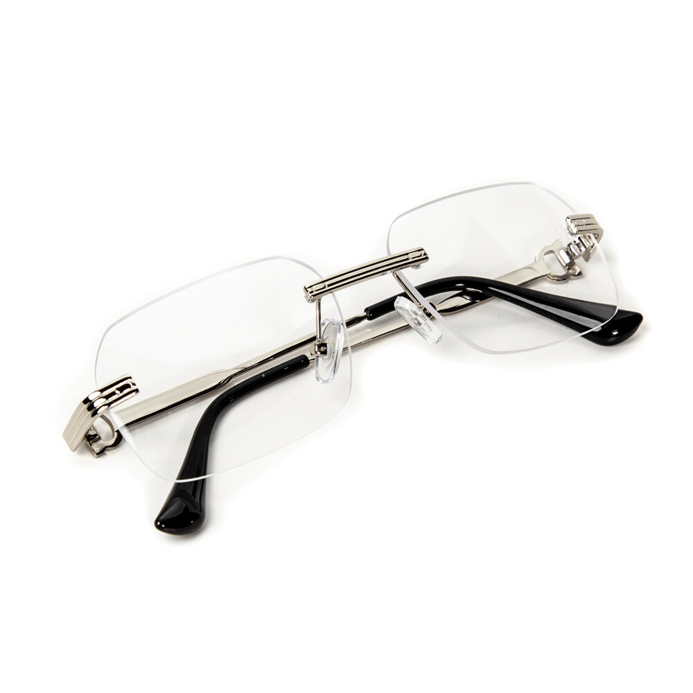 Silver Wire Frame Rimless Clear Lens Men&#39;s Hip Hop Glasses