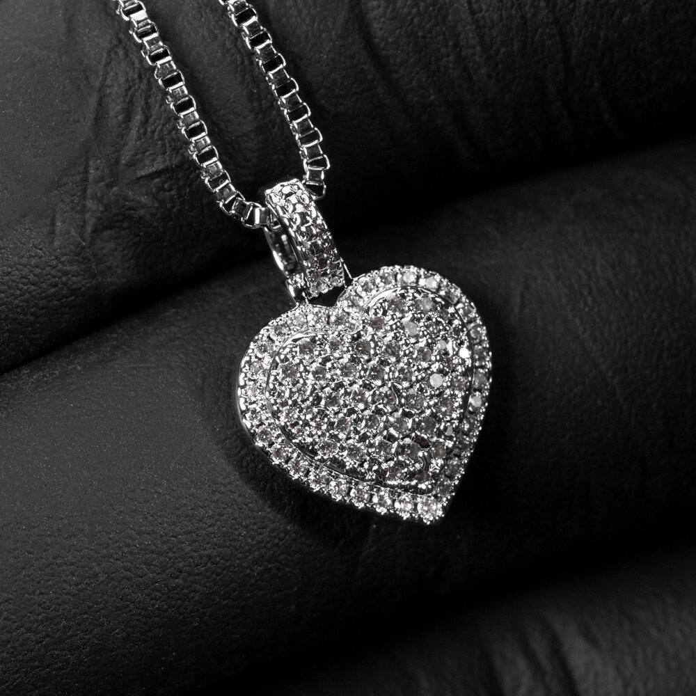 White Gold Plated Women&#39;s Cz Mini Heart Pendant Chain Necklace