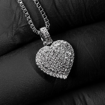 White Gold Plated Women&#39;s Cz Mini Heart Pendant Chain Necklace