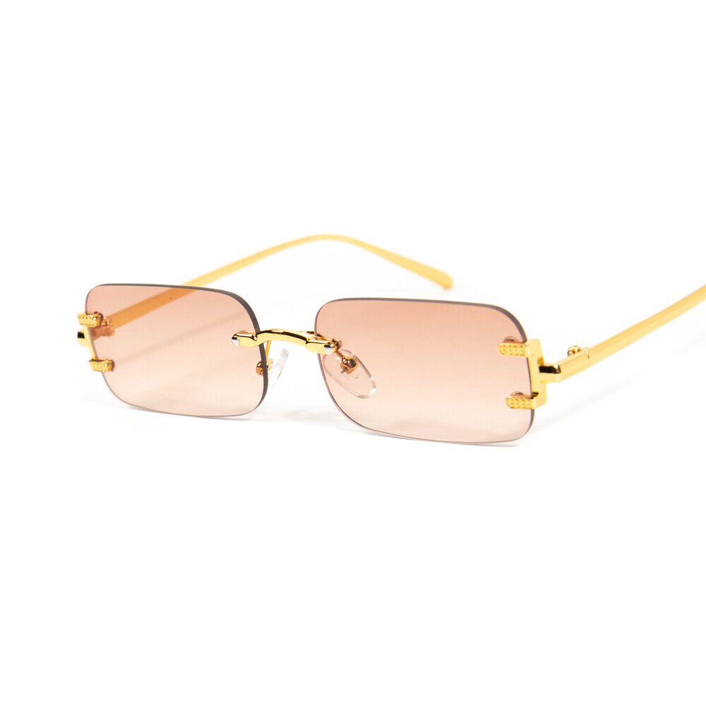 Gold Frame​ Rimless Orange Tint Men&#39;s Summer Sunglasses