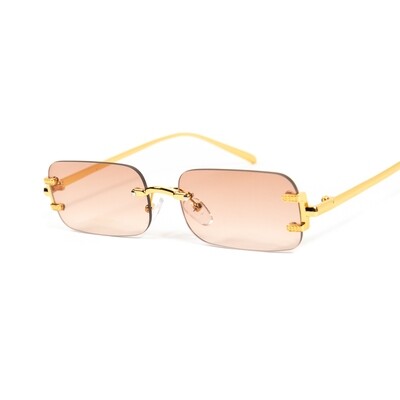 Gold Frame​ Rimless Orange Tint Men&#39;s Summer Sunglasses
