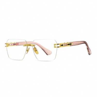 Men&#39;s Gold Frame Pink Arm Rimless Clear Lens Vintage Glasses
