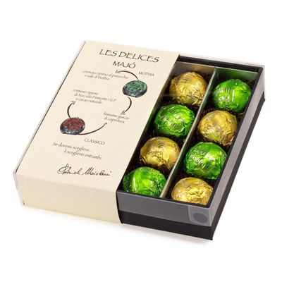 Boîte de pralines fourrées à la noisette et à la pistache Boîte de pralines fourrées à la noisette et à la pistache "LES DÉLICES"