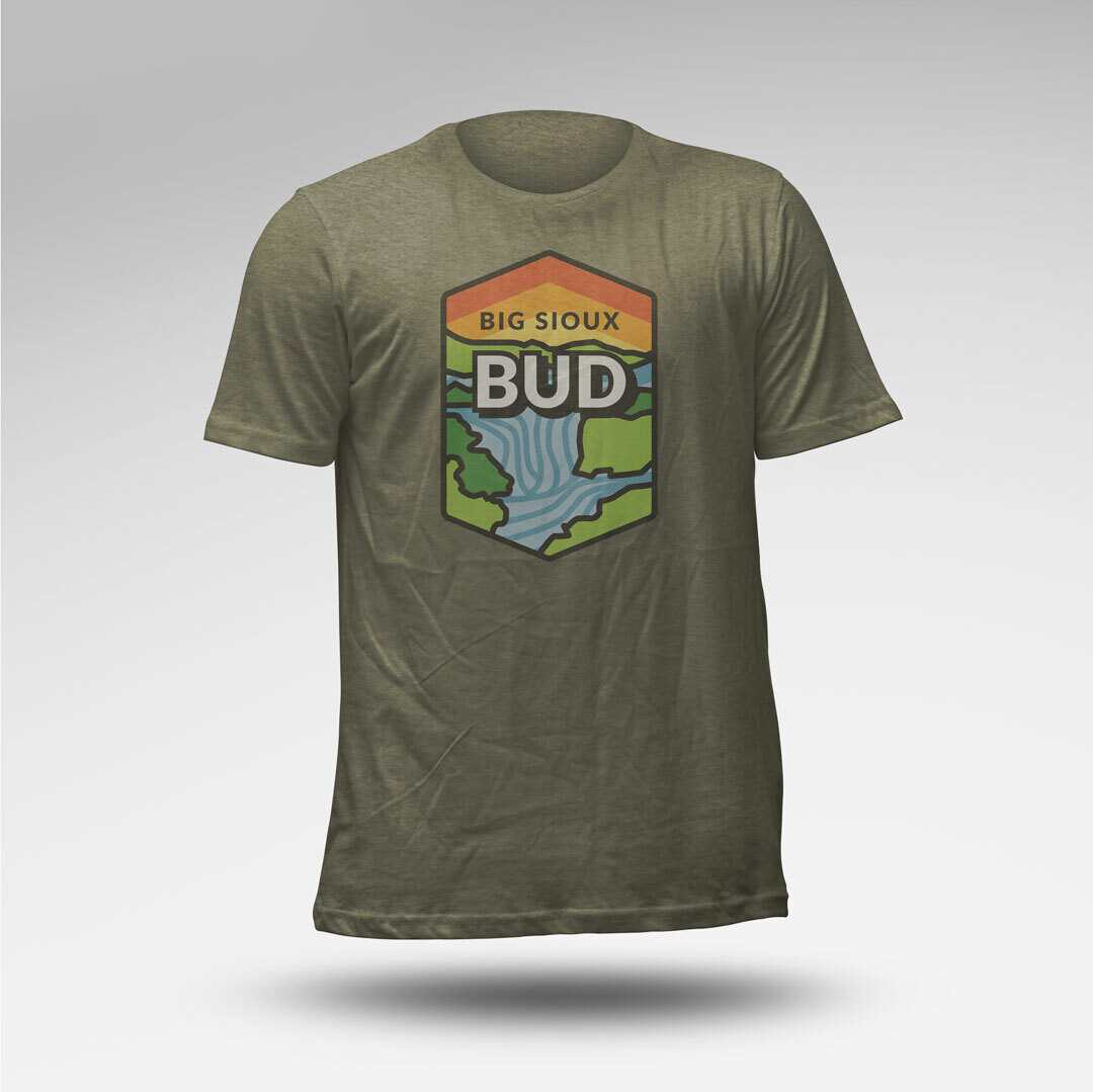 Big Sioux Bud tee - light olive with white lettering