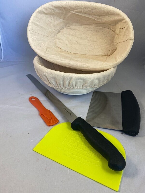 Bread Makers Kit Duo w/ Knife - Oval &amp; Round bread proofing basket