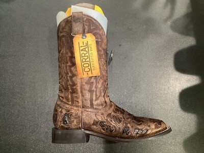 MEN'S CORRAL A4173 BROWN ALLIGATOR INLAY & EMBROIDERY