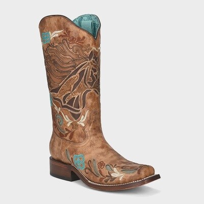 WOMEN'S CORRAL A4266 SAND HORSE INLAY & MULTICOLOR EMBROIDERY