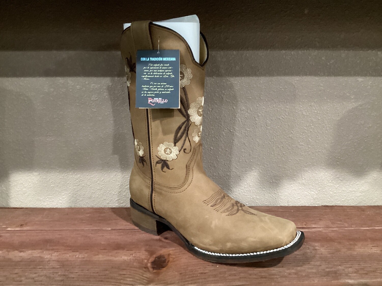 WOMEN'S POTRILLO 406 FLORES CUADRADA BOOTS, Colour: OCRE, Size: 5