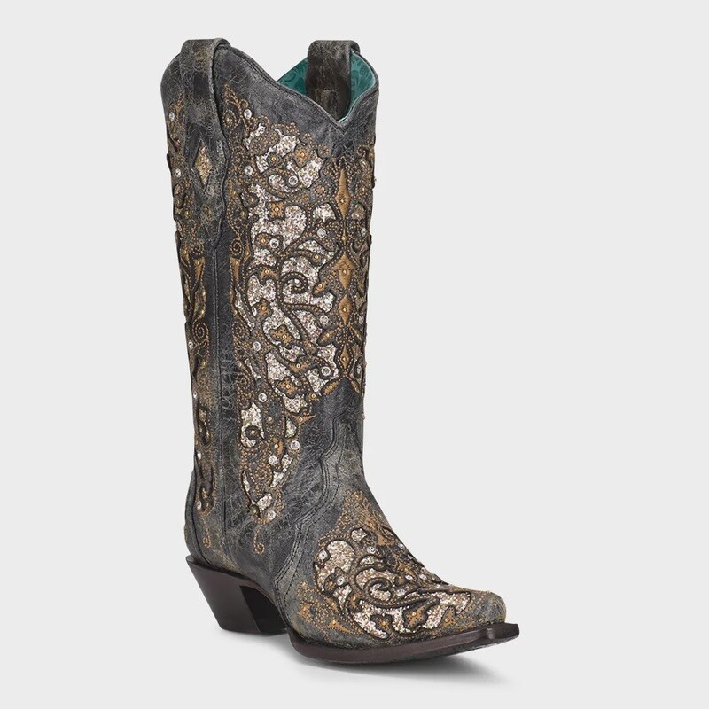 WOMEN'S CORRAL A4231 BLACK INLAY & STUDS & CRYSTALS