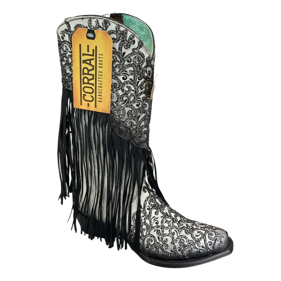 WOMEN’S CORRAL C3877 LAMB OVERLAY & EMBROIDERY, Colour: WHITE/BLACK, Size: 6