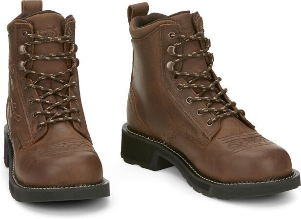 WOMEN'S JUSTIN GY985 WORK BOOTS KATERINA STEEL TOE WOMEN'S JUSTIN GY985 WORK BOOTS KATERINA STEEL TOE, Colour: AGED BARK, Size: 6, Width: B