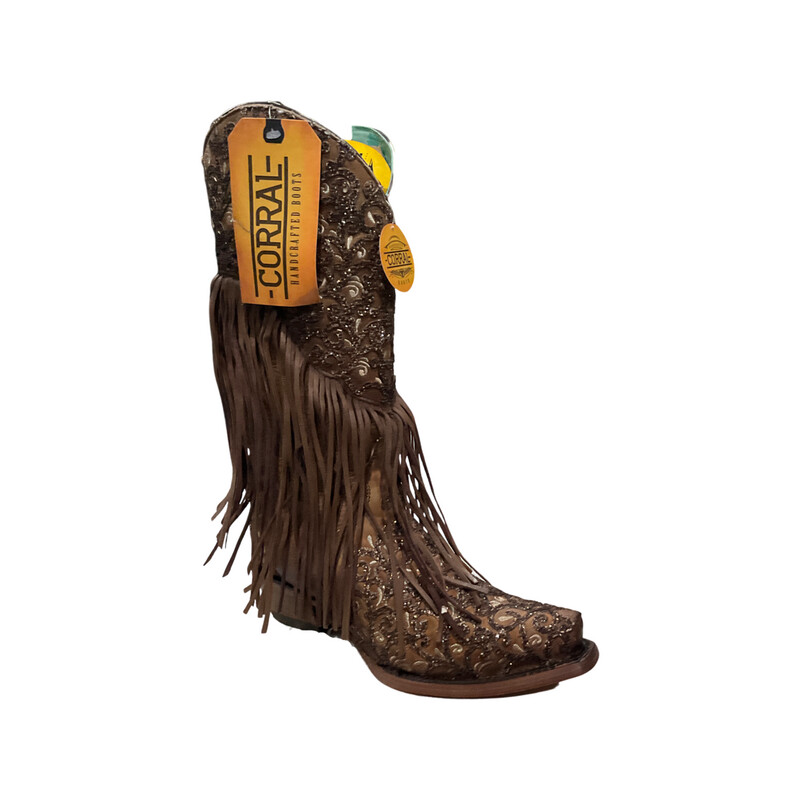 WOMEN'S CORRAL C3876 LAMB OVERLAY & EMBROIDERY & FRINGES