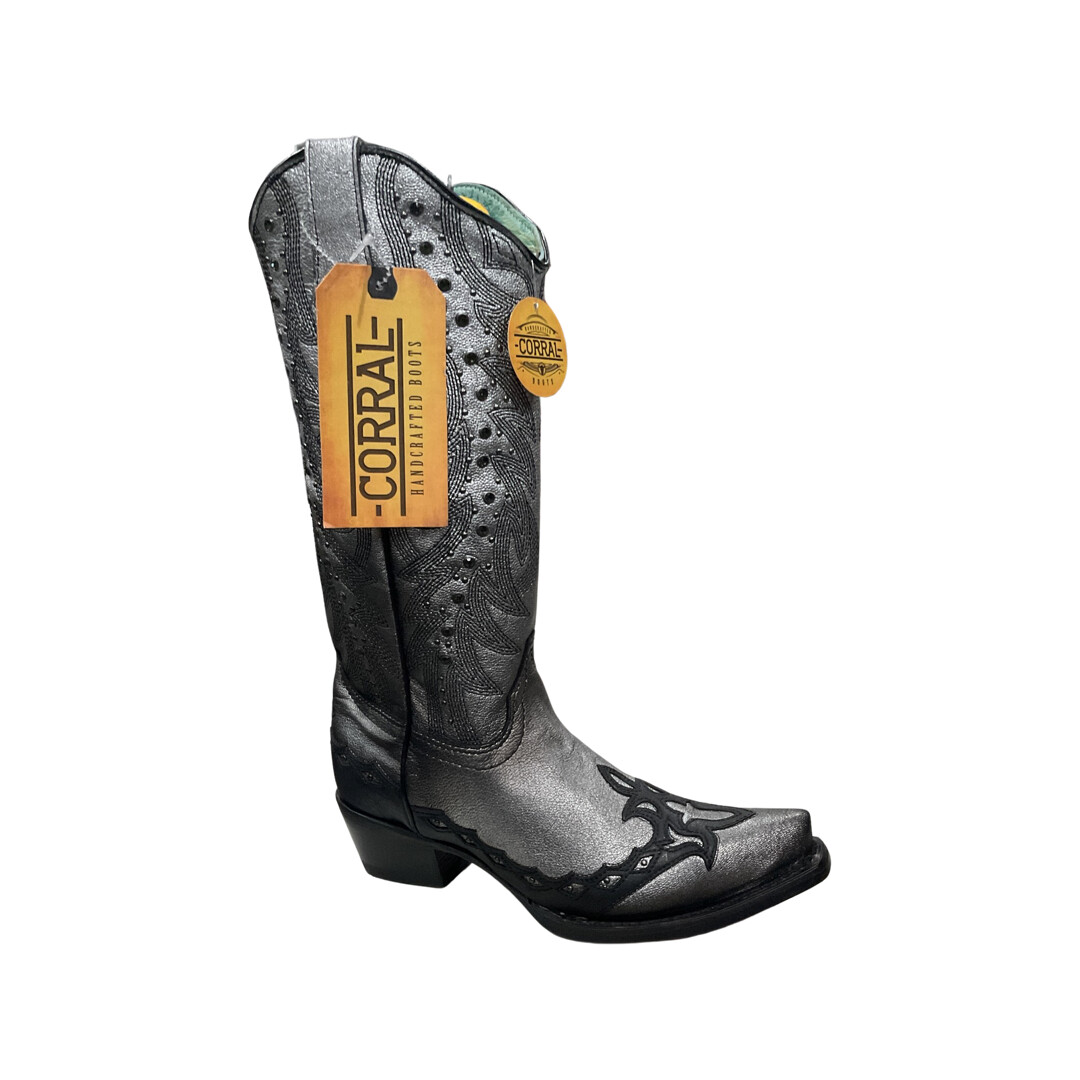 WOMEN'S CORRAL C3816 EMBROIDERY & STUDS, Colour: BLACK&SILVER, Size: 6