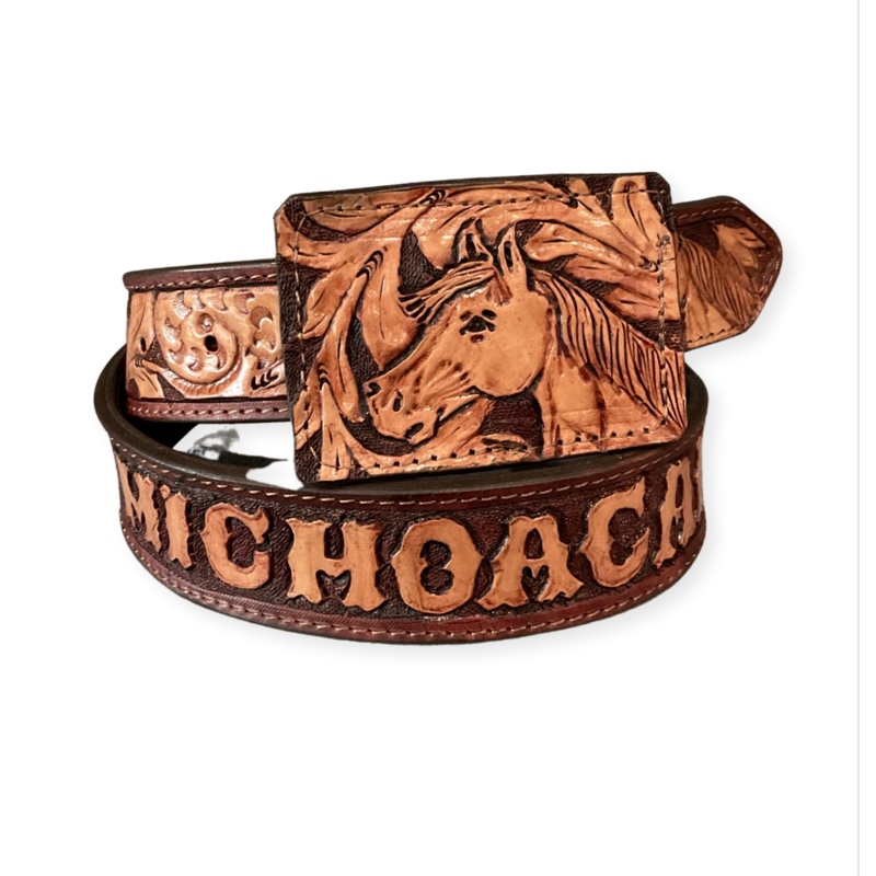 MEN’S CUERNOS CHUECOS BELT MICHOACÁN CINCELADO