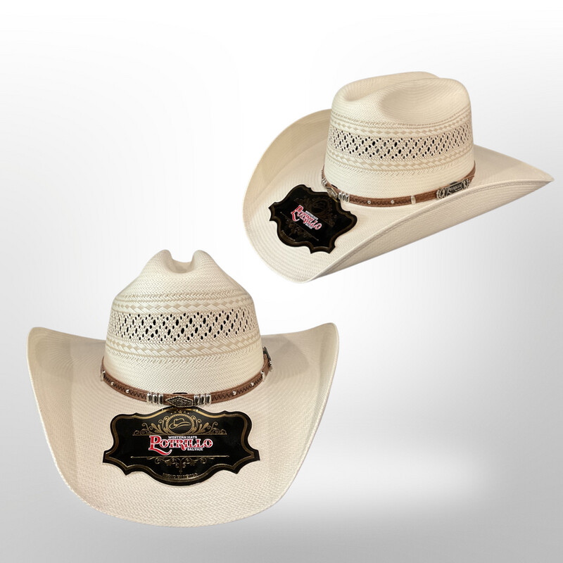 100X POTRILLO BICOLOR TEXAS CROWN: 4 3/8 BRIM: 3 7/8 STRAW HAT