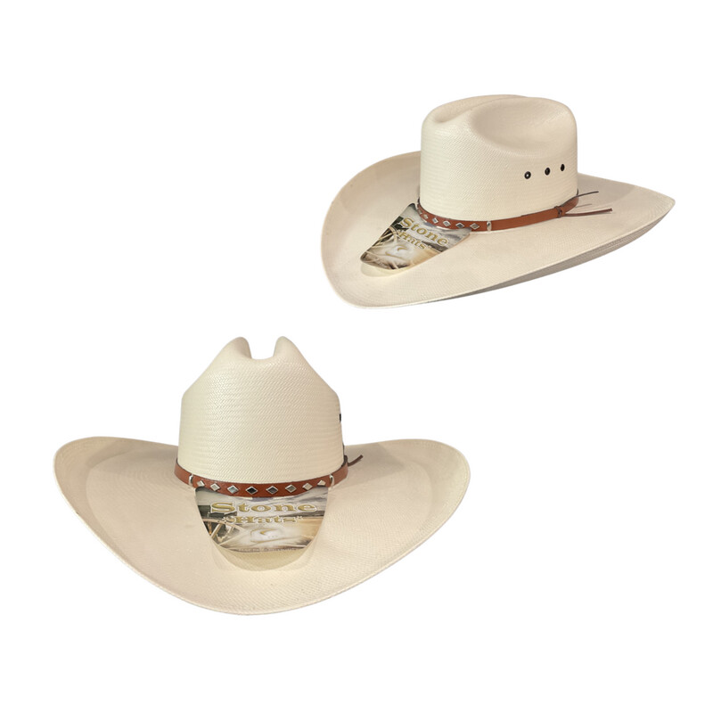 STONE HATS 300X CROWN: 4 1/8 BRIM: 4 3/8 STRAW HAT