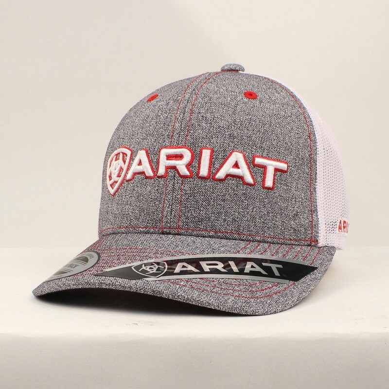 ARIAT MEN'S CAP HEATHER GREY WITH RED WHITE EMBROIDERY