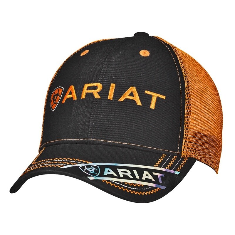 ARIAT MENS BALL CAP BLACK/ORANGE