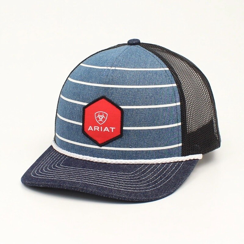 ARIAT MENS SNAP BACK STRIPE LOGO DENIM