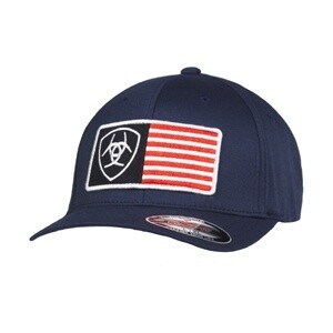 ARIAT MENS FLEXFIT CAP SHIELD USA FLAG NAVY
