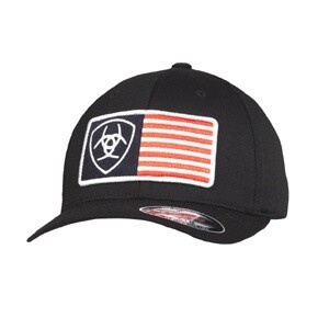 ARIAT MENS FLEXFIT CAP SHIELD USA FLAG BLACK