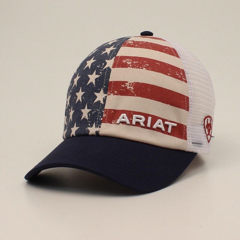 ARIAT LADIES PONYFLO CAP DISTRESSED USA FLAG MULTICOLORED