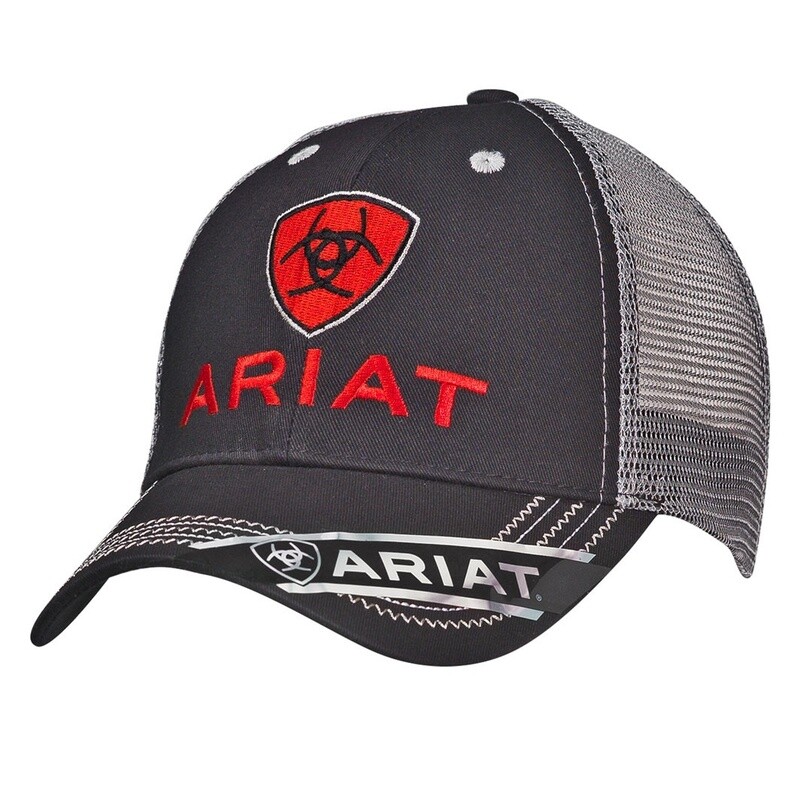 ARIAT MENS BALL CAP GREY RED BLACK