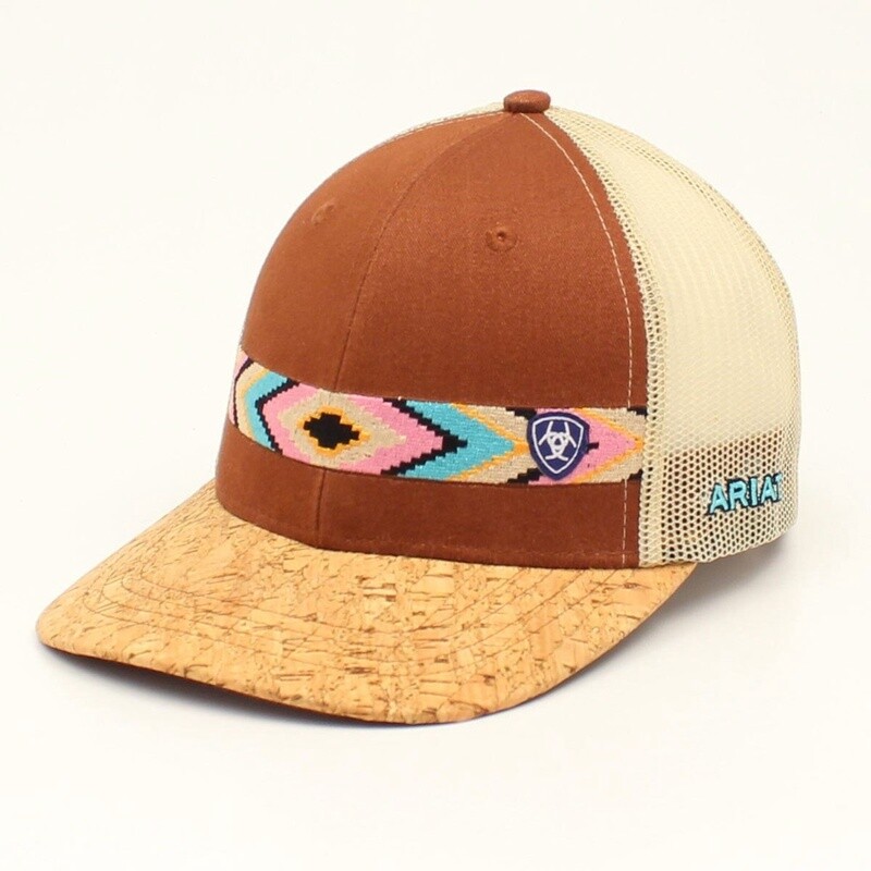 ARIAT LADIES SNAP BACK AZTEC CORK SIDE LOGO TAN