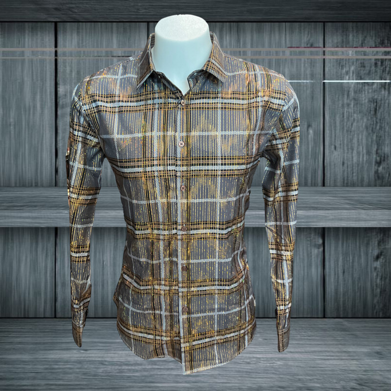 MEN'S SATIN GOLD DIGITAL PRINT DRESS SHIRT FPL8447