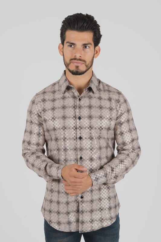 MEN'S SATIN GOLD DIGITAL PRINT DRESS SHIRT FPL8296