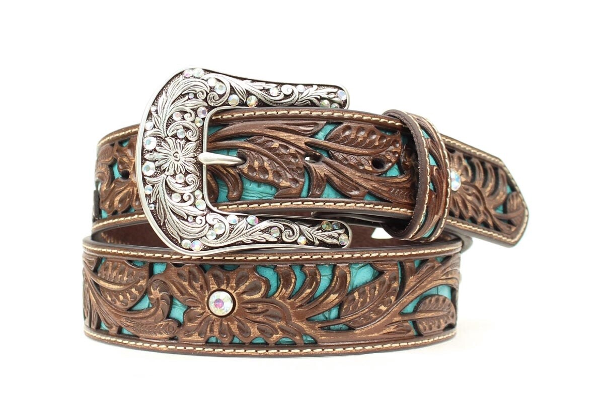 ARIAT LADIES FASHION BELT A1513402, Colour: BROWN/TEAL, Size: S